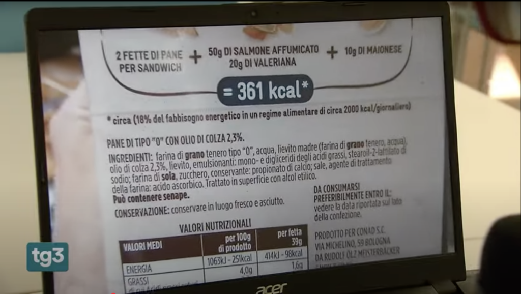 Esempio di etichettatura di un prodotto ultra-processato presente nei supermercati